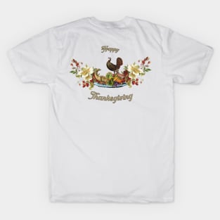 Happy Thanksgiving, with cute turkey, flowers and fruit T-Shirt